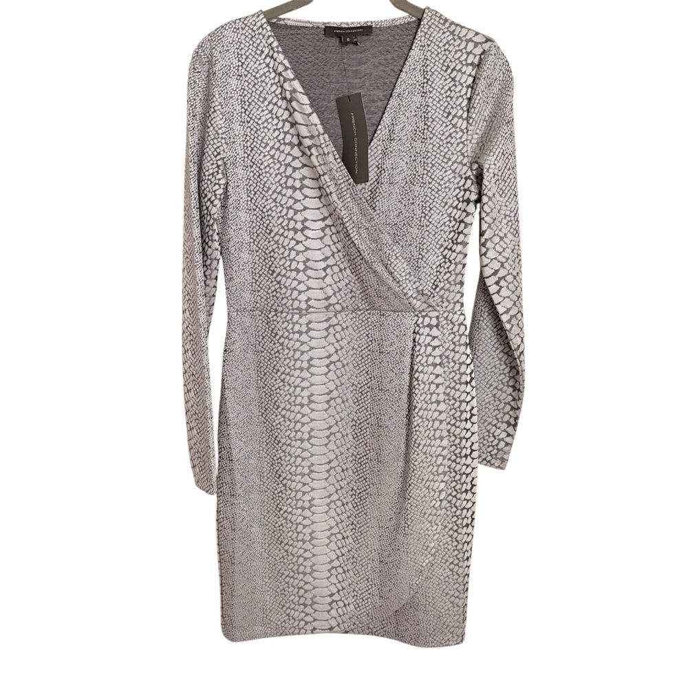 French Connection Snake Print Jacquard Faux Wrap Dress NEW
